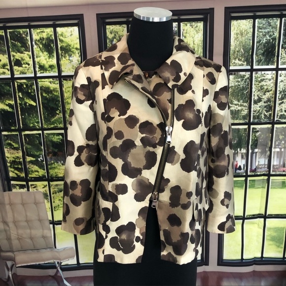 Moschino Silk Blend Leopard Print Moto Jacket 8 - Picture 1 of 4